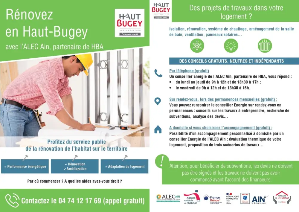 Plaquette de présentation du service Rénovez en Haut-Bugey, un service de Haut-Bugey Agglomération